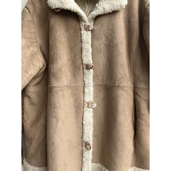 Penny Lane Vintage Y2K 90s Faux Suede & Shearling Tan Boho Coat Size 2X Retro - Picture 5 of 13